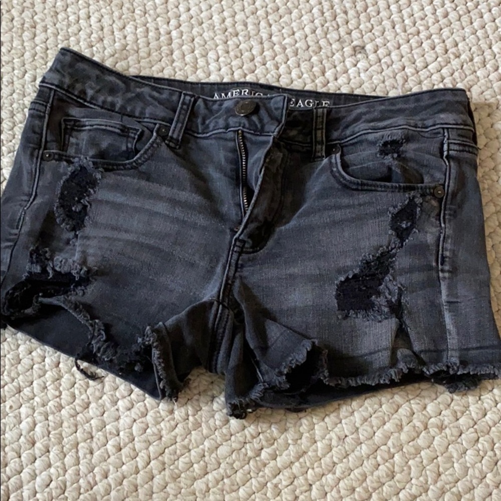 distressed black jean shorts